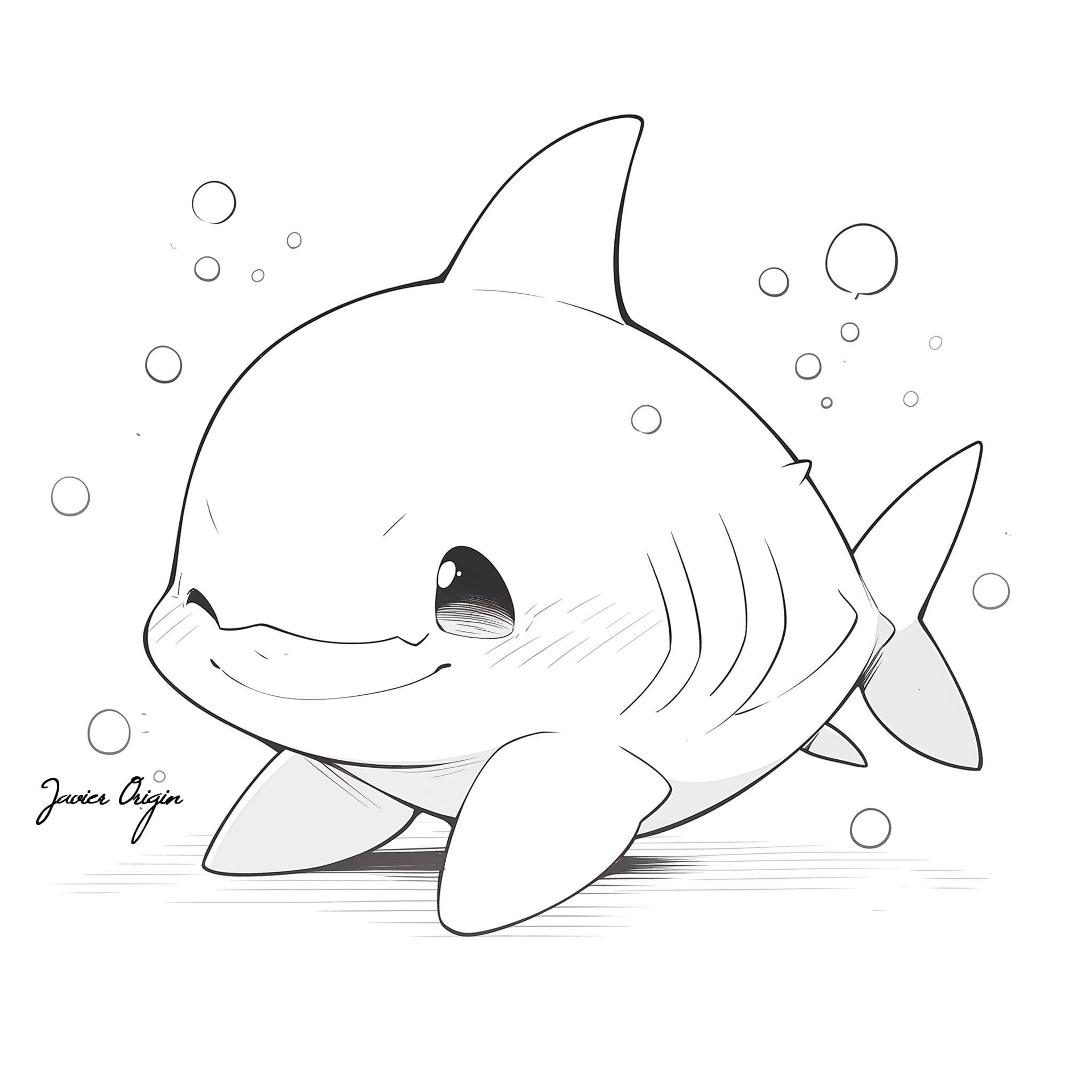 dibujo kawaii tiburón para colorear
